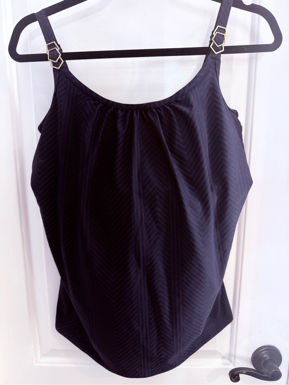 Fantasie Blue Chevron-Textured Swim Tankini with Gold-Tone Strap Accents